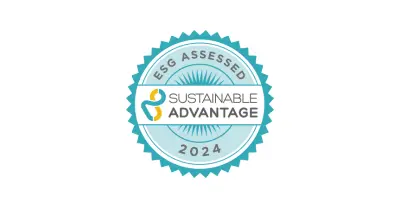 A blue circular logo highlighting our status as an ESG Assessed company and highlights our commitment to embedding ESG across the OneTouch Health Group